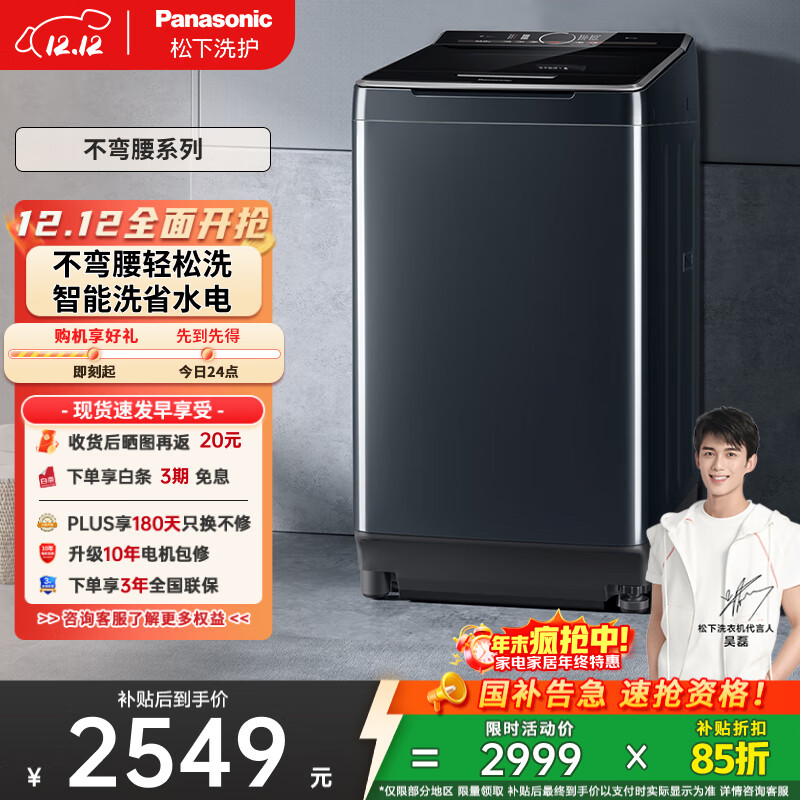 松下（Panasonic）【吴磊推荐】波轮洗衣机全自动10公斤大容量 毛毯洗桶自洁智能内衣洗衣机 国家补贴不弯腰 U12