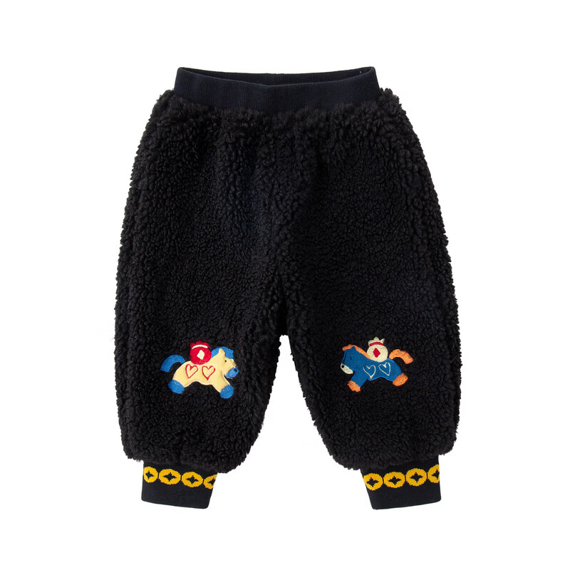 嘟嘟家儿童裤子拜年服冬款男童长裤新年冬装女童裤子宝宝衣服童装过年 黑色 90