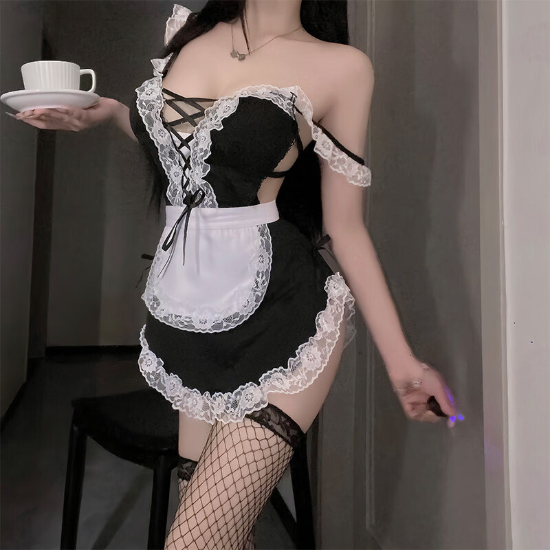 星玫仙性感睡衣女暗黑纯欲风制服洛丽塔可爱女仆角色扮演镂空睡裙女 黑色套装 均码