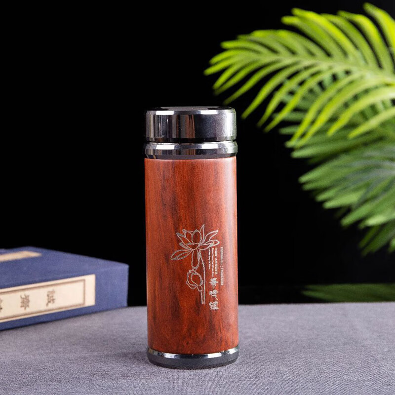 启色景德镇真陶瓷内胆保温杯茶水分离茶杯子男女水杯礼品养生旅行杯 【真陶瓷内胆350ml】红木纹