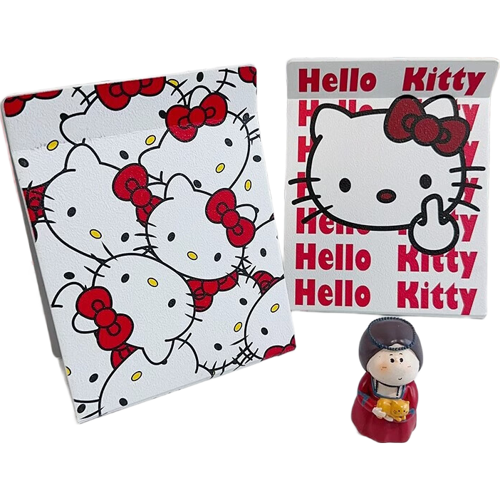 可爱桌面折叠化妆镜子卧室学生宿舍随身便携式台式手拿梳妆镜大号 helloKT猫【全面屏镜子】