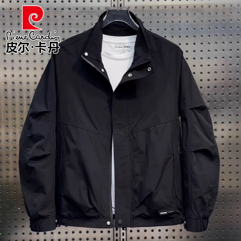 皮尔卡丹（pierre cardin）男士外套2026新款春秋工装立领夹克简约时尚百搭宽松休闲防风上衣 黑色 S