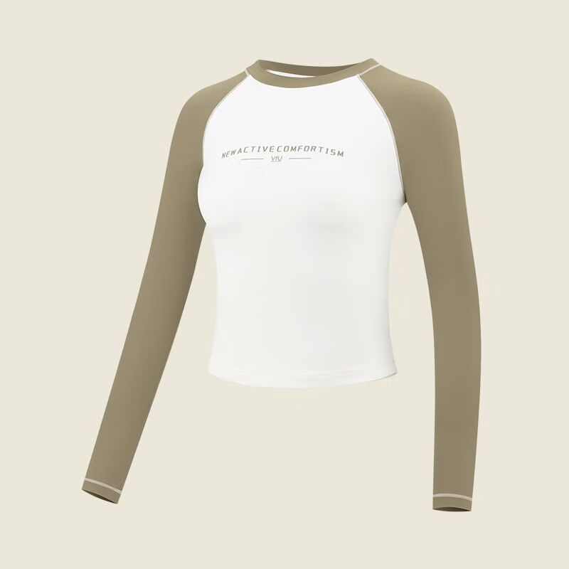 VFU美式復(fù)古撞色運(yùn)動(dòng)上衣女插肩緊身長(zhǎng)袖T恤騎行跑步健身瑜伽服秋 白色 S