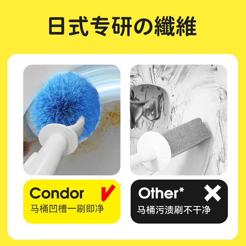 CONDOR日本山崎马桶刷子无死角洗厕所长柄软毛刷带底座卫生间清洁刷神器 【壁挂款】蓝色(进口软毛,不伤釉面)