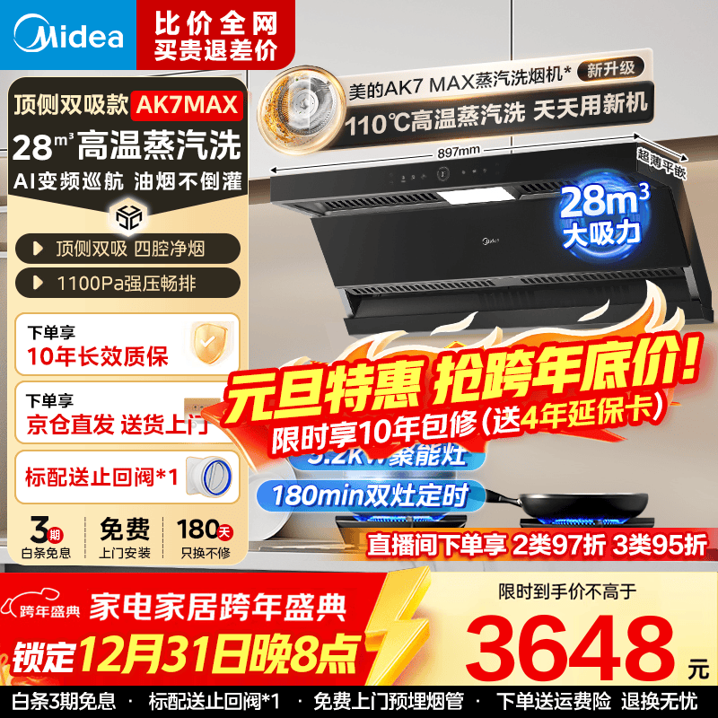 ���ģ�Midea��������ϴAK7max�����̻�������28��������˫����Ƶ1100Pa��ѹ 0��ƽǶ��ƽ������������������̻� ��������Ȼ����װ����QD529˫�߶�ʱȼ���� �������������ҵ粹�� 3465.6Ԫ