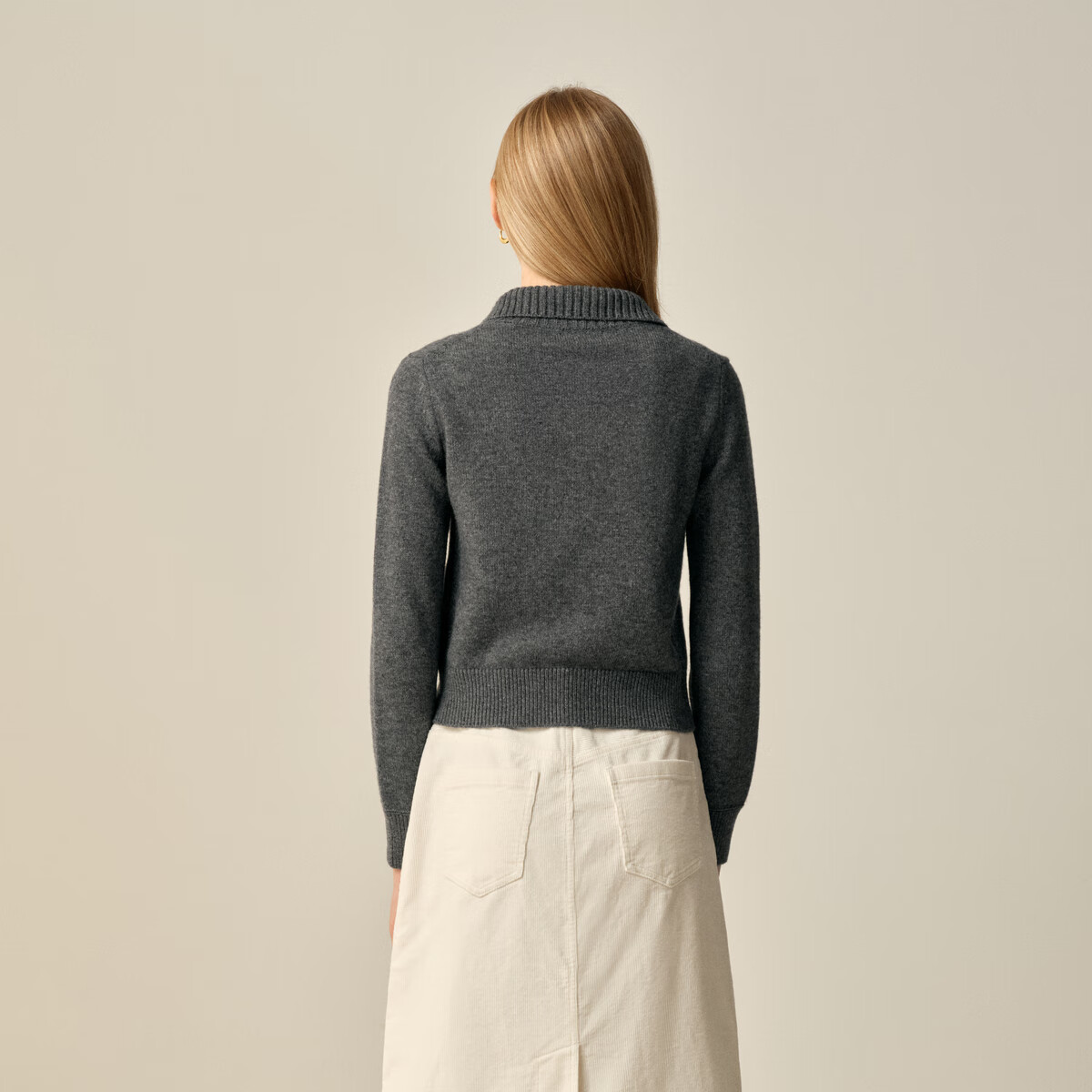 ELAND衣恋毛针织衫女气质高领长袖短款毛衣开衫2025冬季新款 中灰色(18)M/Grey M /165