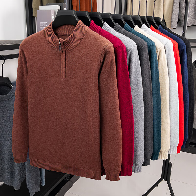 布卡澜琦男士秋冬新款长袖半拉链毛衣宽松休闲套头针织衫保暖加厚针织毛衣 MY007【中灰】 面料升级 XL /115/52（建议135-150斤）