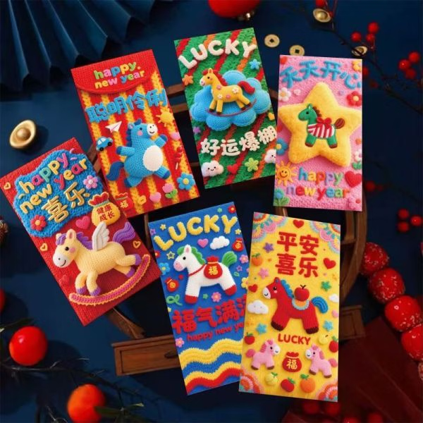 马年新款红包2026仿真刺绣小马高颜值创意利是春节压岁 款三5包/30个 无规格