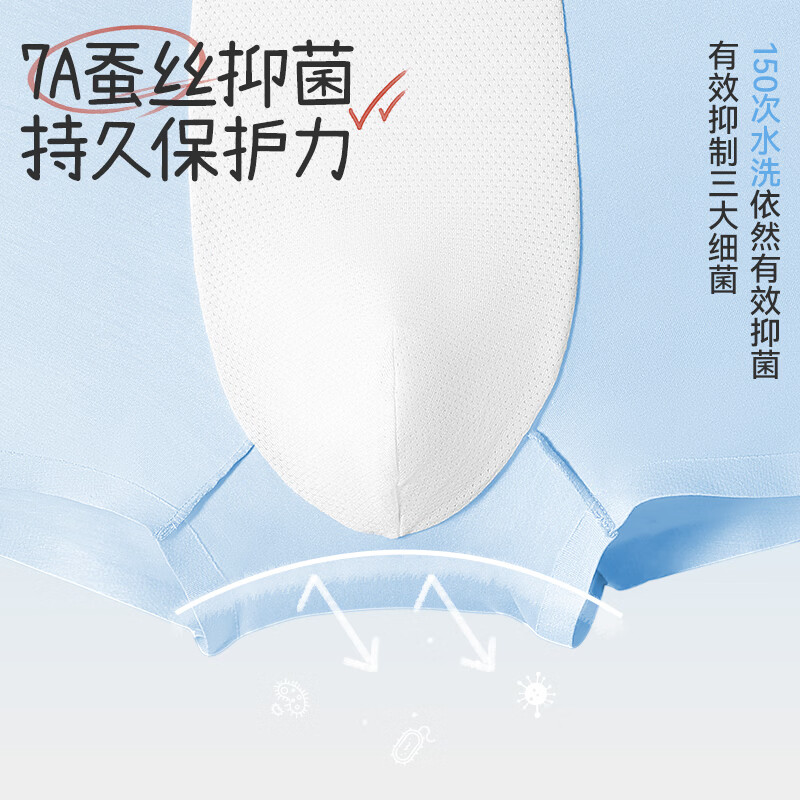 久岁伴男儿童无痕平角内裤吸湿排汗透气抑菌中大童青少年四角干爽裤衩 浅灰+天蓝+白色 3条 4XL (170) 建议身高160-172，体重105-120斤