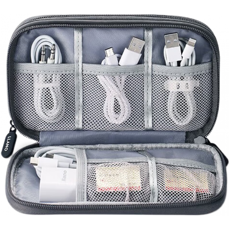 綠巨能（llano）多功能數(shù)據(jù)線充電器手機switch配件鼠標移動電源包硬盤盒便攜旅行 【數(shù)碼收納包】雙層收納加大容量防水耐磨