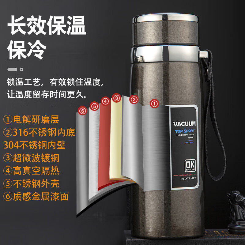 YOUSIJIE保温杯水杯保温杯男款保温杯大容量杯子保温杯男士水杯保温杯 太空银800ml