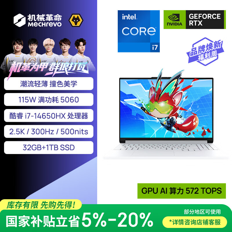 机械革命极光X 潮玩版 酷睿i7HX 游戏本笔记本电脑(i7-14650HX 32G 1T RTX5060  300Hz 白)