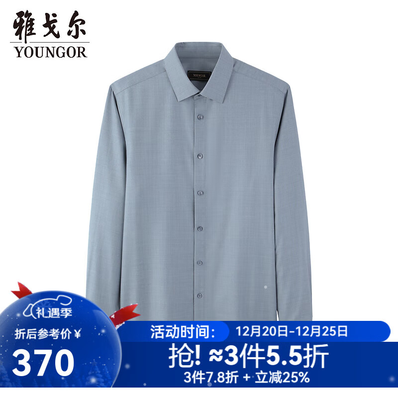 雅戈尔（YOUNGOR）衬衫男士秋冬青年男长袖衬衫羊毛混纺面料可机洗衬衫 浅蓝色素色VLQW119709IBA 39 （170/88A）