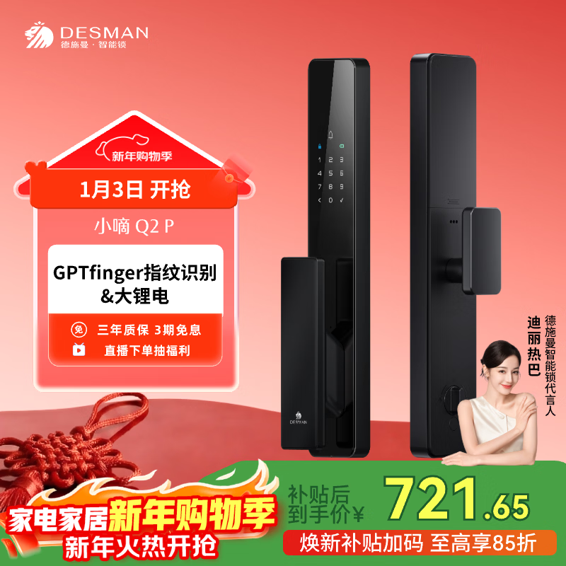 德施曼（DESMAN）智能门锁密码锁入户门 电子锁家用防盗指纹锁 小嘀 Q2P