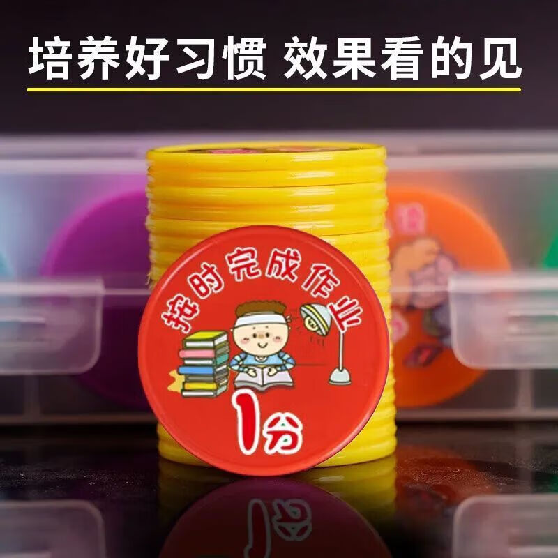 【精选百货】小学生好习惯养成积分币奖励小孩子兑换币儿童学习积 混色-未按时完成-1包(10个)
