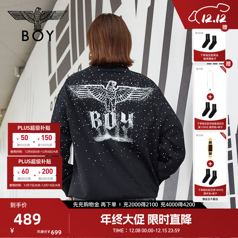BOY LONDON【满天星】25秋新款烫钻潮牌圆领情侣款长袖卫衣N03902 黑色 XS