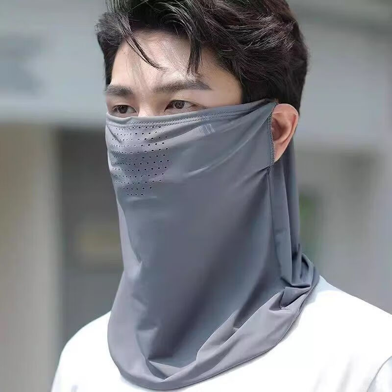 |防晒面罩遮阳全脸防护男士护颈一体脖子面纱冰丝骑行围 黑色 1条