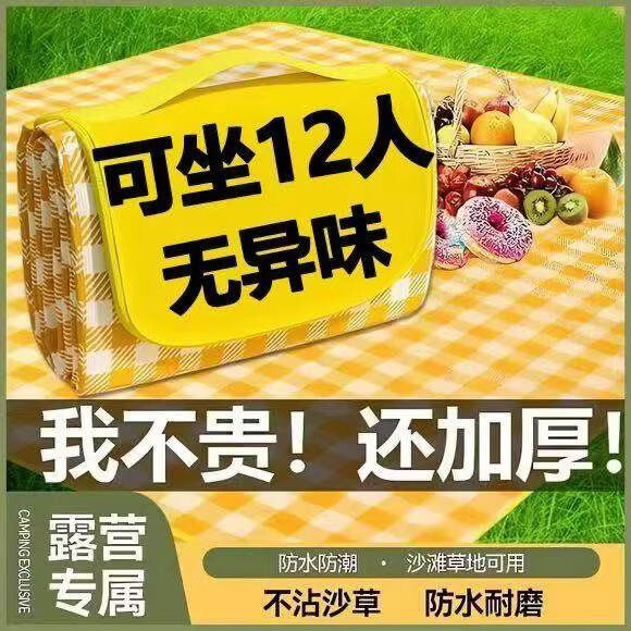野餐垫防潮垫加厚户外野炊野营沙滩帐篷地垫春游坐垫防水草坪垫子 双面防水黄格1*1点5