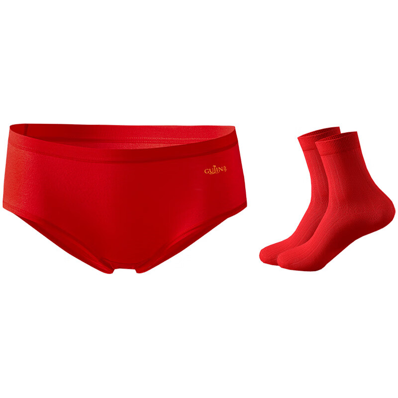 古今（GUJIN）内裤女士纯棉底裆三角裤套装含袜子结婚新年本命马骐骥红色 红色鸿运内裤+袜子1双 1条 M 推荐体重90-110斤
