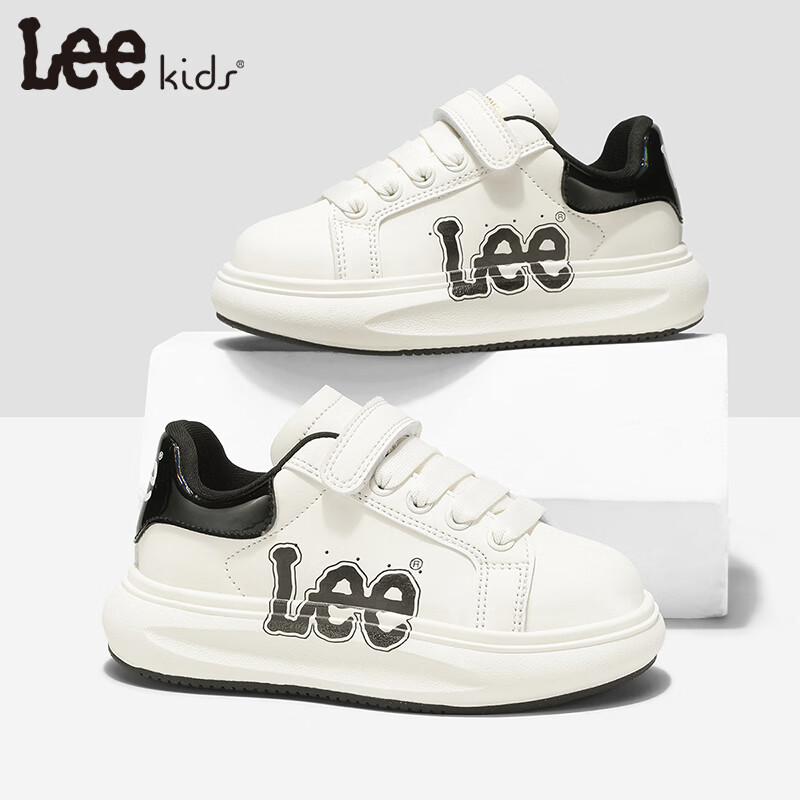 Lee童鞋春季新款儿童休闲运动鞋百搭跑步鞋女童小白板鞋男大童 米黑 32 【建议脚长192mm】