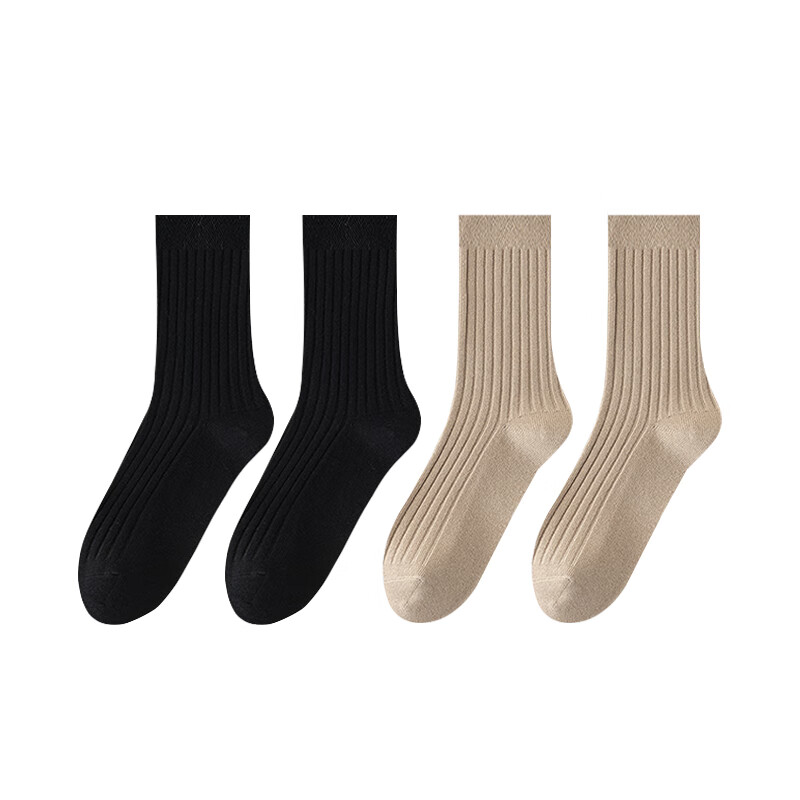 剑蔓高端抗起球棉 堆堆袜 女款10A级抗菌防臭袜子女 中筒 中长款 秋冬 拍1发4【2黑+2卡其包含赠送共发 4双 均码