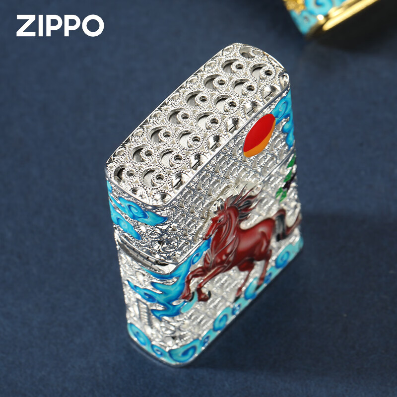 ZIPPO打火机官方正品煤油防风芝宝夜光鸿运珐琅生肖马情人节男士友礼物 重甲鸿运珐琅马金色【马年礼盒套装】