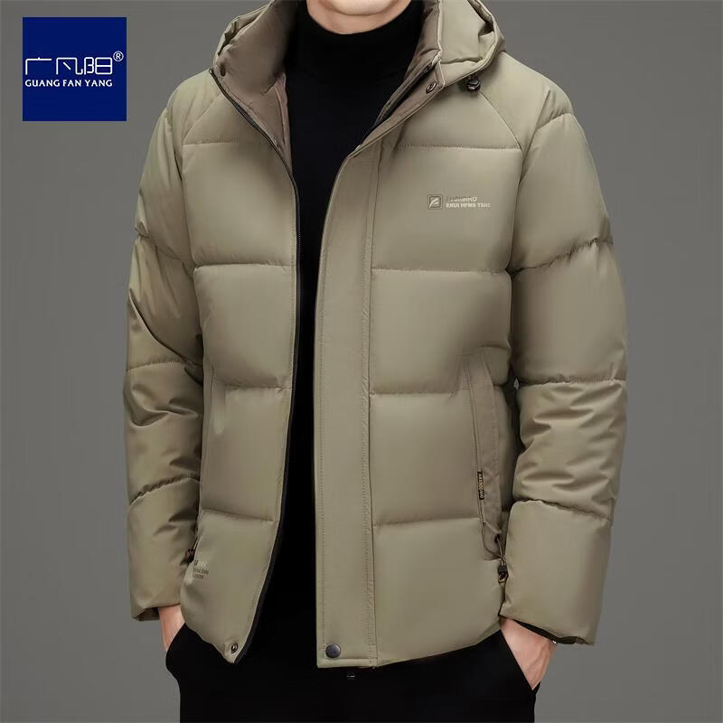 广凡阳晋江棉服男短款可拆卸连帽纯色加厚2025冬季新款中年男士高档棉袄 卡其色 5XL (建议170-195斤)