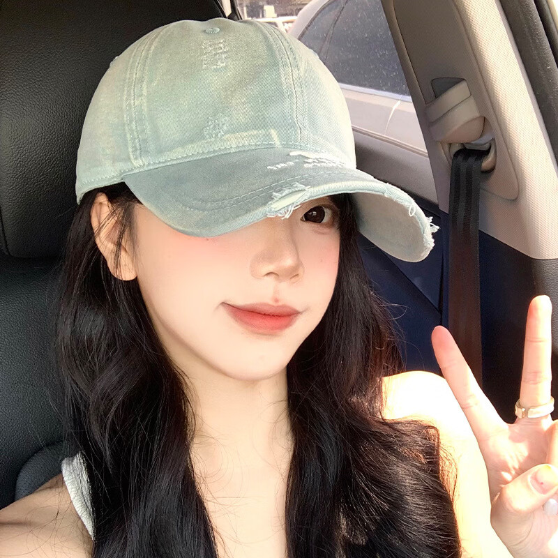 OEAI美式复古做旧蓝色棒球帽女早春百搭加大加深字母刺绣破洞鸭舌帽男 C5885破洞檐立绣TIUST棒球帽 粉色 M （56-58cm）