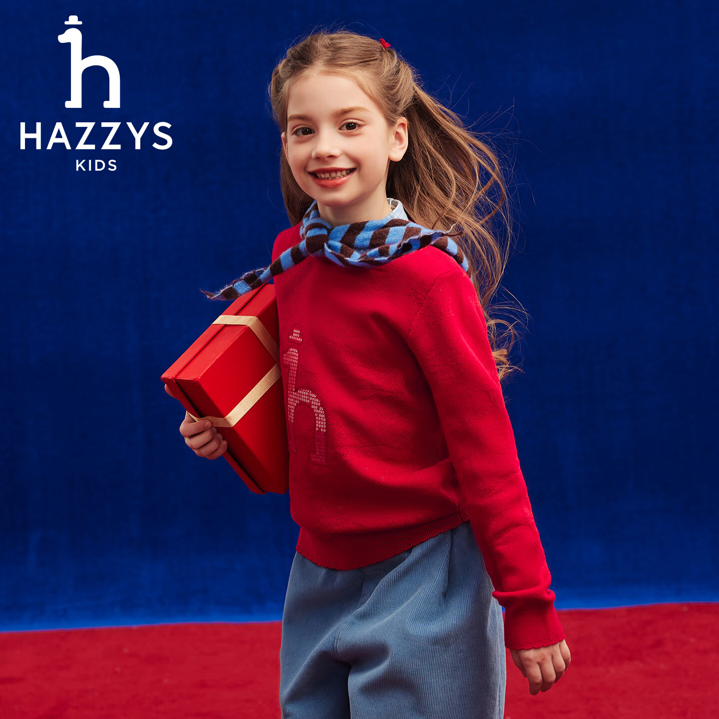 哈吉斯（HAZZYS）童装女童毛衣2026春新年经典红针织线衣上衣拜年服 经典红 165