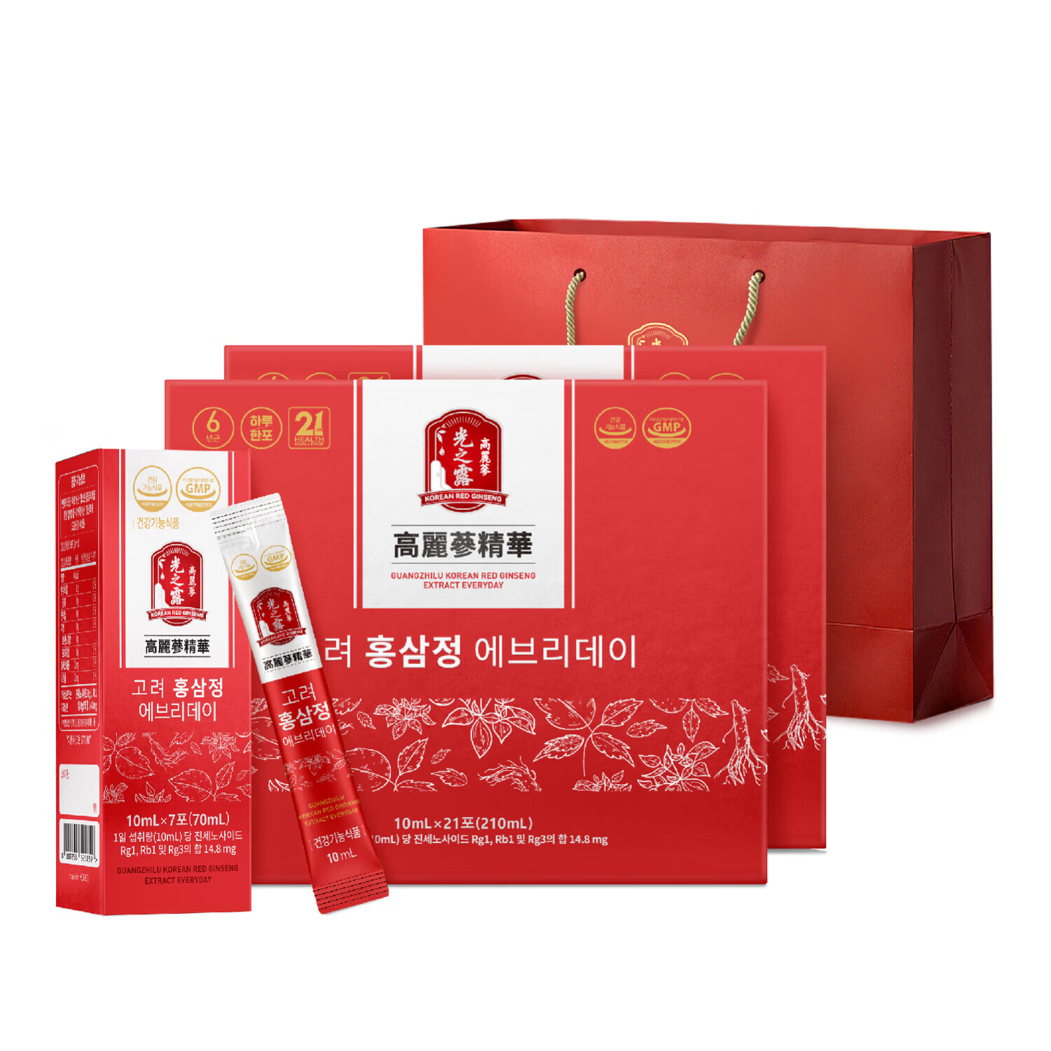 광지로光之露红参饮6年根高丽参 过年送礼滋补品年货礼盒【韩国进口】 高丽参红参饮 210ml*2盒