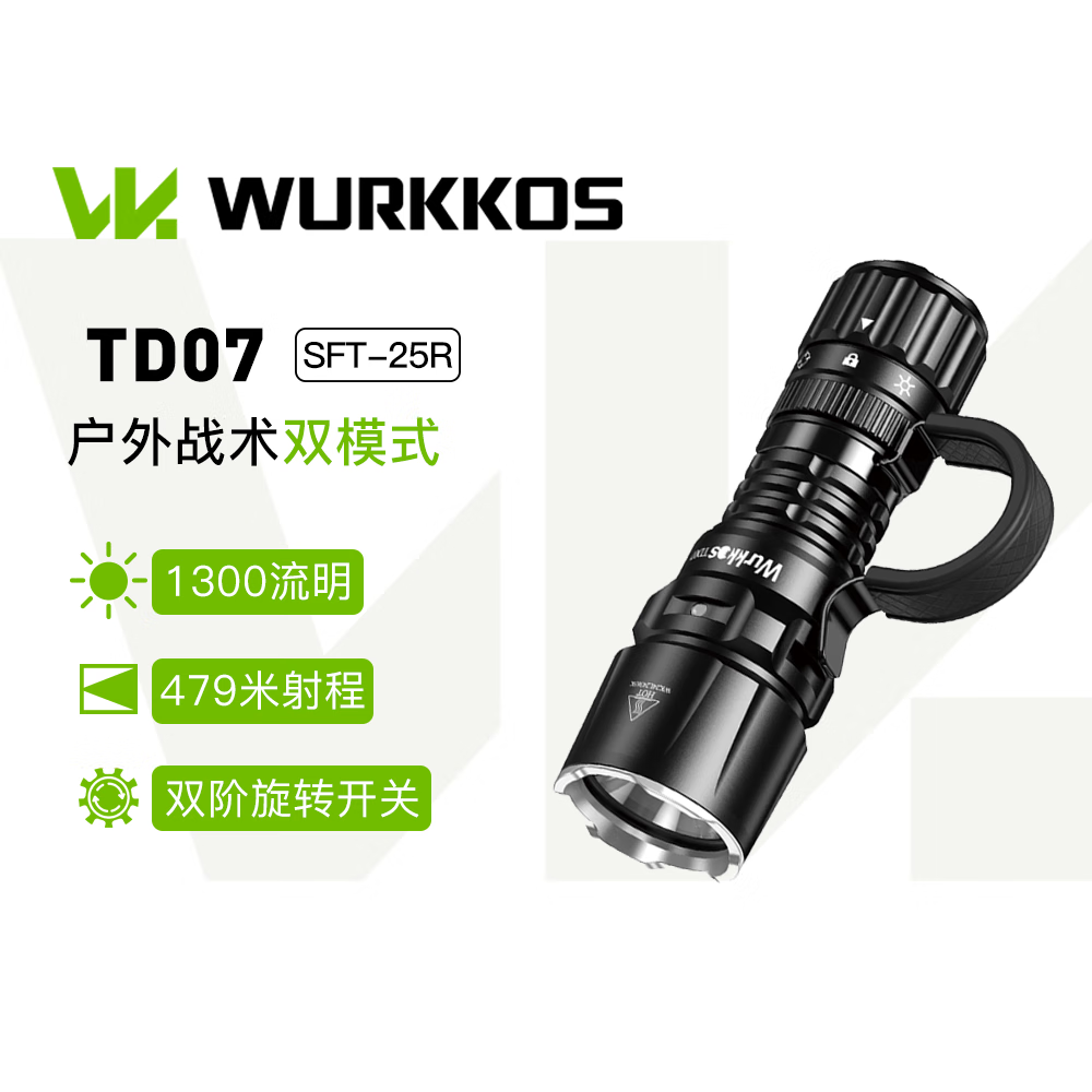 WURKKOS沃克思达TD07强光EDC手电筒Type-C充电多功能户外战术应急照明灯 TD07黑色套装
