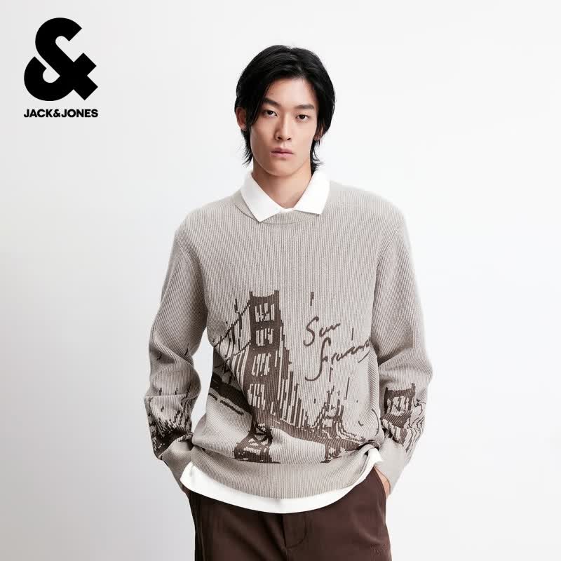 杰克·琼斯（JACK&amp;JONES）26年男装毛衣百搭潮流出街衣身针织提花百搭针织衫上衣226113042 C45岩石色 常规 L （180）