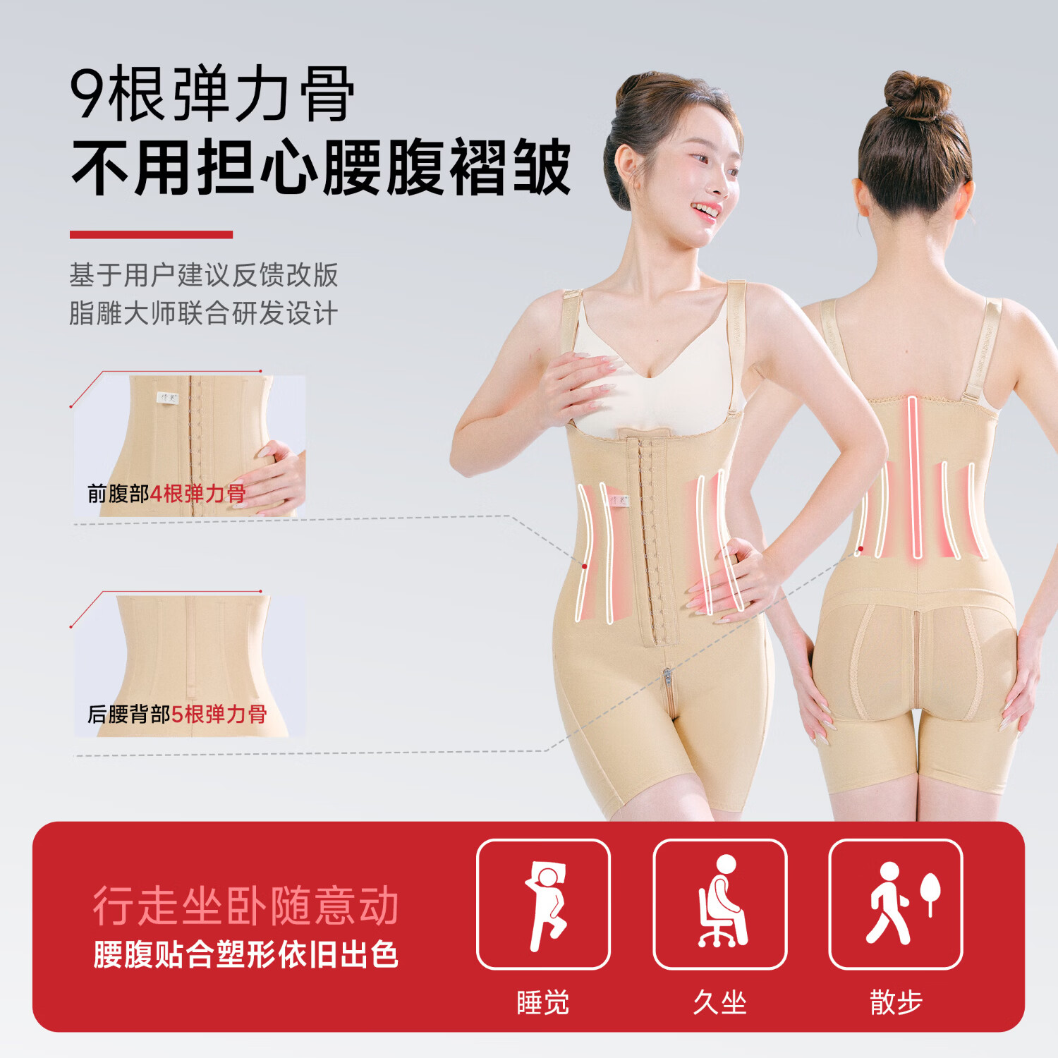 倩美腰腹环吸吸脂术后塑身衣手臂抽脂术后一期富贵包束腰强力重压塑形 2287肤色【腰腹+丰臀】 M