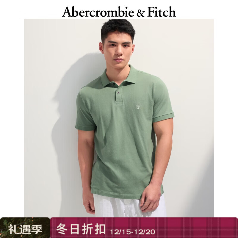 Abercrombie &amp; Fitch【经典POLO】小麋鹿图案男装25夏季美式通勤短袖T恤 绿色 M (180/100A)