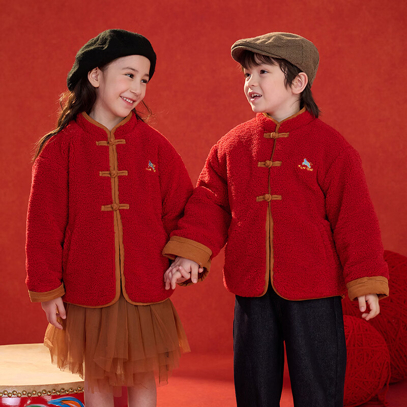 棉花堂（cottontown）【新年】棉花堂男童棉服红色拜年服儿童羊羔绒外套女童加厚棉袄冬 红色 140 140/68