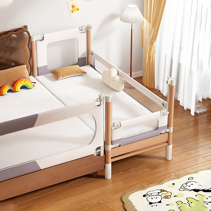 贝幸福 BAYLUCK榉木拼接床婴儿床实木儿童床加宽小孩床边床加高护栏可升降可拆洗 单床(三面护栏)+10cm可拆洗空气纤维床垫 200*100CM【三面护栏可升降可拆洗】