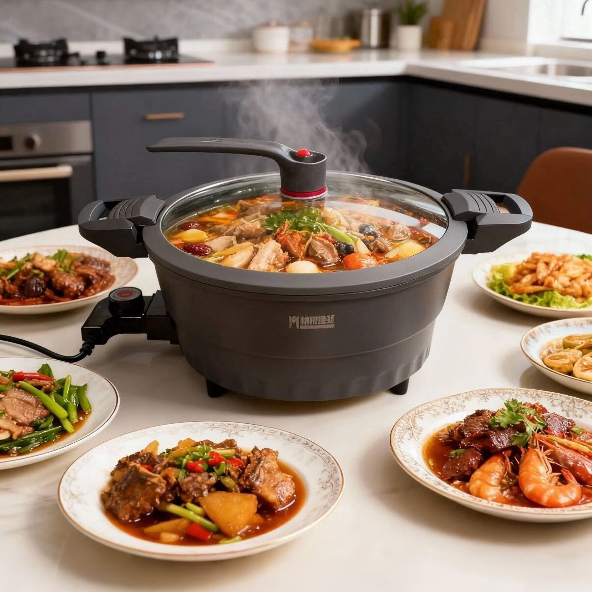 梅特德菲电子微压锅加厚不粘锅电火锅电煮锅家用电炒锅蒸锅多功能不粘锅（新疆西藏不发刀） 6L 口径30