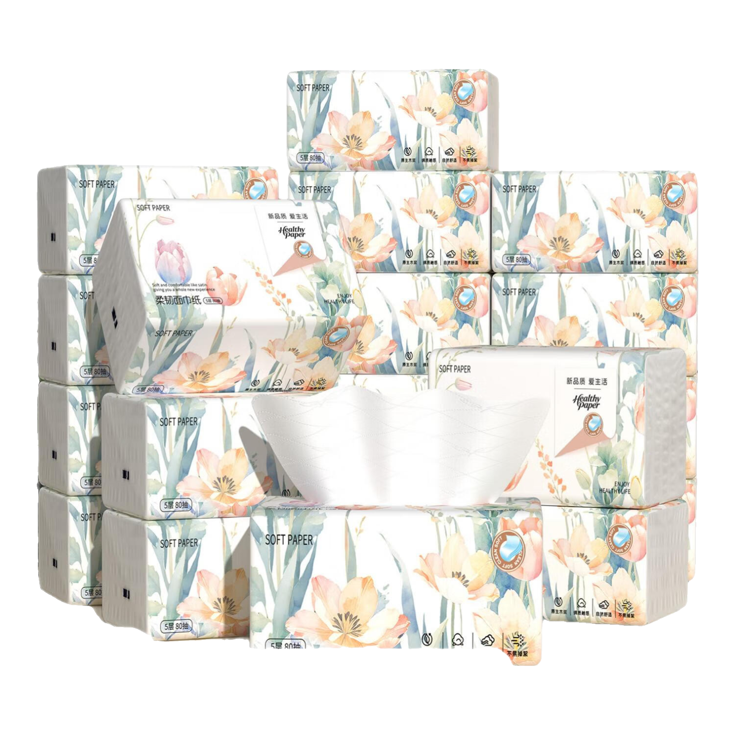 叶小木抽纸纸巾整箱批发家用纸抽大尺寸5层加厚餐巾纸家庭装柔韧面巾纸 【整箱】175*160 5层 400张*20包