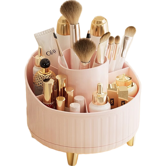 其他柜类360度大容量化妆品桌面整理多格分区置物收纳筒 鸡蛋架 米黄色【专享】