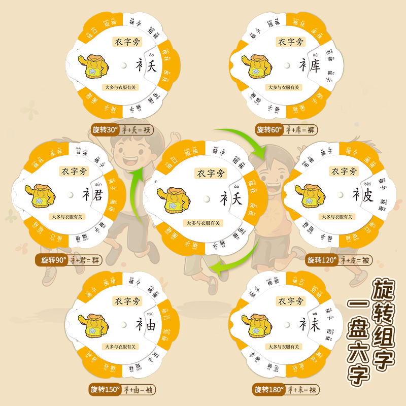 嘟乐仔儿童偏旁识字转盘幼小衔接偏旁部首卡片幼儿园识字游戏玩具全套 【基础款】偏旁识字转盘