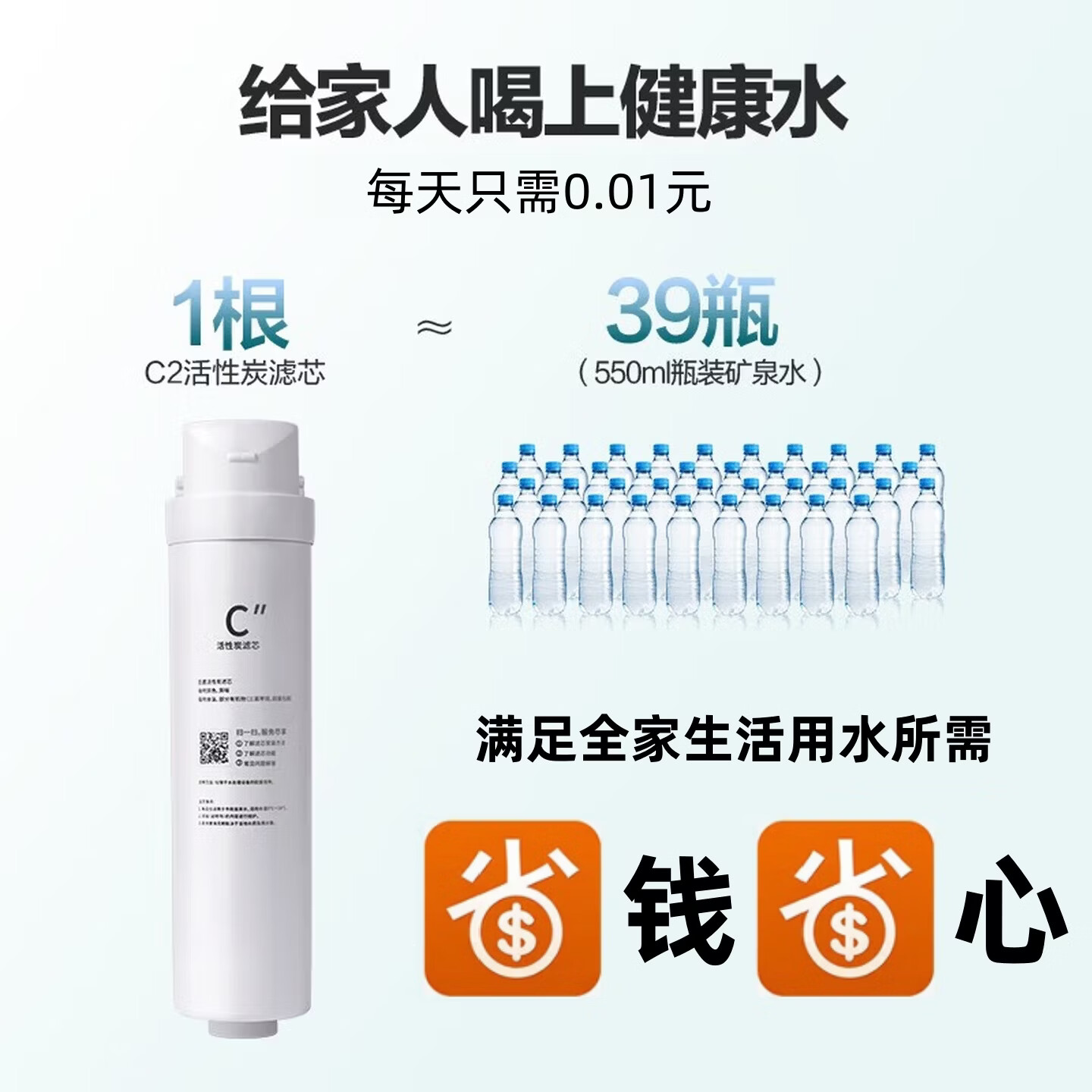 京锴清宴适用美的净水器滤芯S1系列华凌净水器滤芯PAC复合滤芯C1前置活性炭C2后置活性炭RO反渗透膜 C2后置活性炭【S1系列】