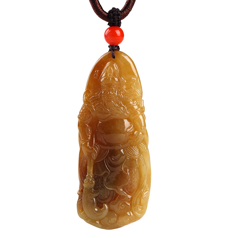 祥禎福珠寶（XIANGZHENFU JEWELRY）「英勇關(guān)公」翡翠吊墜男玉墜冰糯種黃翡關(guān)二哥掛件掛墜