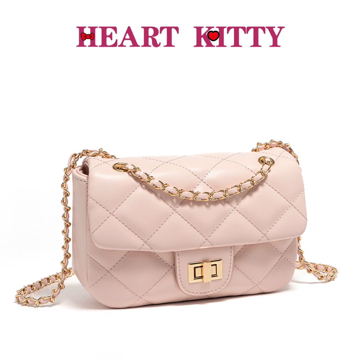 HEART KITTY高颜值菱格小香风链条包高级感气质百搭通勤单肩斜挎包生日礼物包 6607粉色