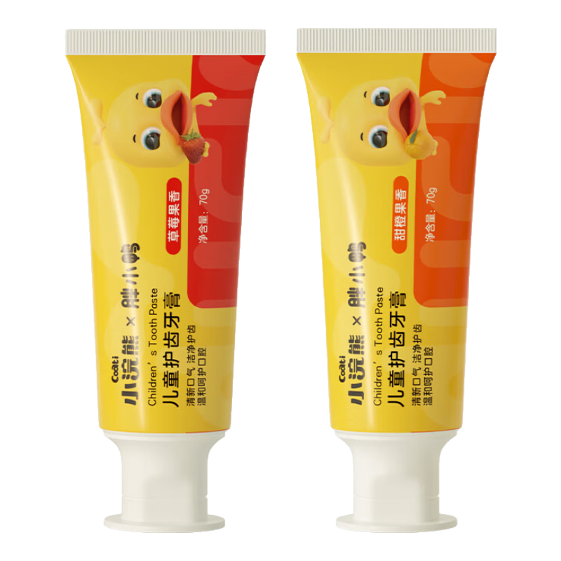 小浣熊 儿童牙膏6-12岁水果味牙膏宝宝换牙期牙刷套装 护齿牙膏70g*4支