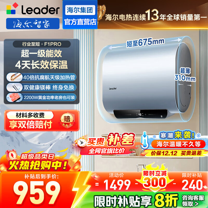 HaierǼҳƷLeaderͳ˧˱ͰˮF1PROˮ60˫ȽСߴˮþǽ 50L 2200W һF1PRO 830.81Ԫ