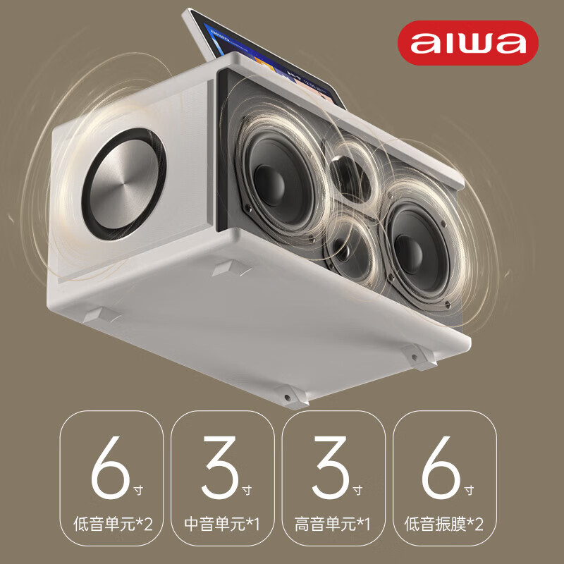 aiwa【2025新款】爱华家庭KTV音响套装户外广场舞便携式带屏点歌机一机多用蓝牙音响电木吉他乐器音箱 【10吋带屏点歌机】6个喇叭+KTV系统+广场舞+90万歌库 官方正品