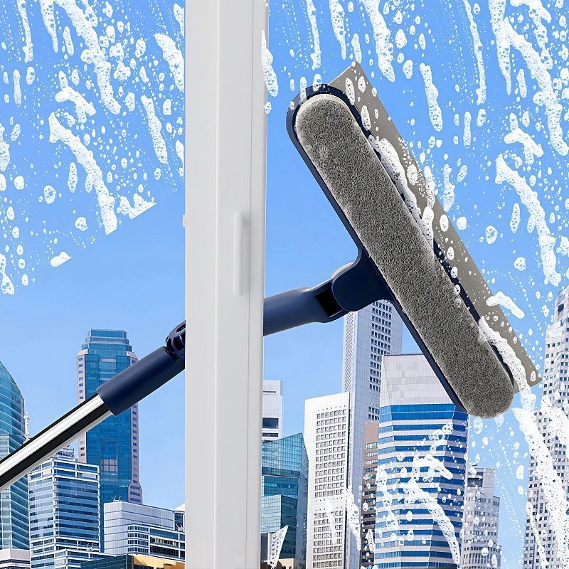 汉世刘家（hanshiiujia）擦玻璃神器家用2025新款高层洗窗户外家政双面清洁刮水器保洁专用 万向擦：蓝色1.52米/三节杆（共2海绵头） 内外可擦/刮擦两用+自带刷铲