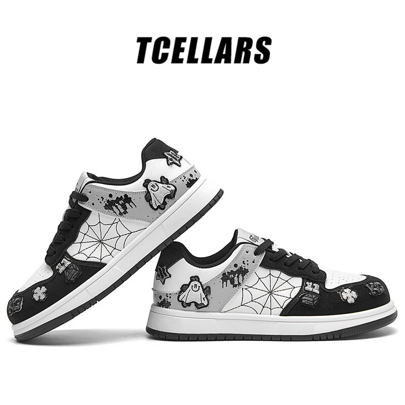 Tcellars板鞋男鞋2026春季新款潮流涂鸦厚底耐磨低帮百搭运动休闲鞋子男 巴洛黑白 39