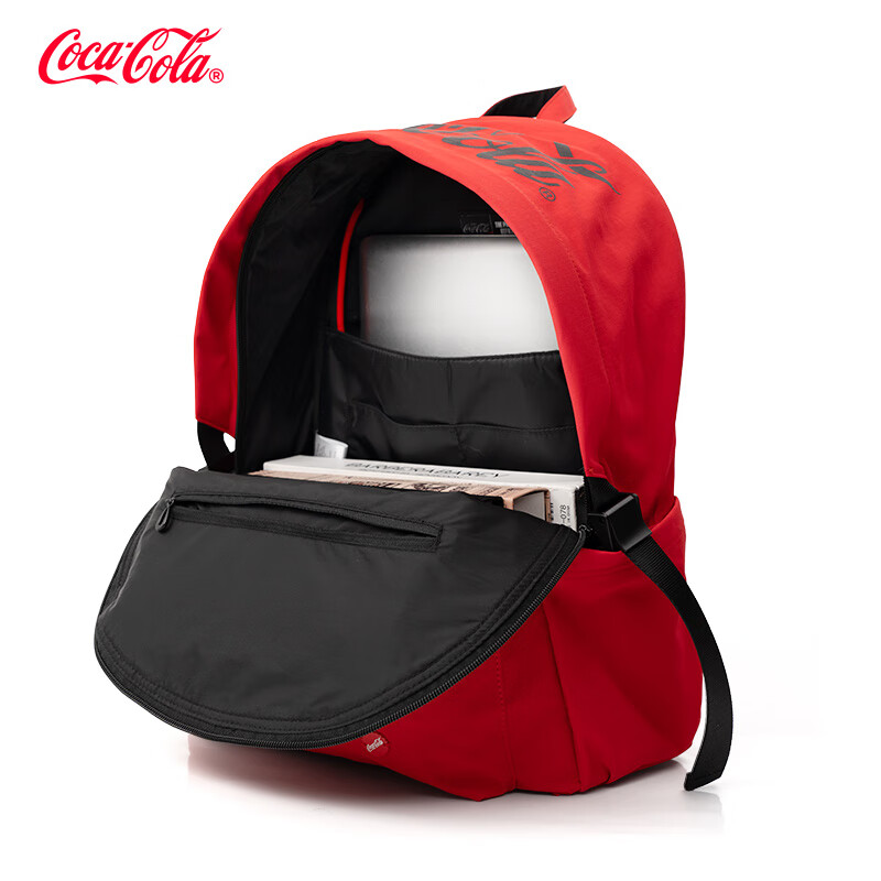 可口可乐(Coca-Cola)双肩包男大容量学生书包女休闲16英寸电脑包旅行出差通勤轻便背包 可乐红-可放15.6寸电脑