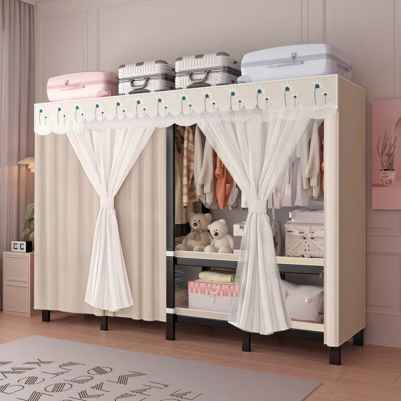 同款一体免安装衣柜折叠家用卧室简易布结实耐用出租房用衣 款0.75米 网红兔子 整装